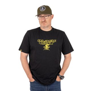 Black Cat Schwarzes T-Shirt mit Distressed-Logo