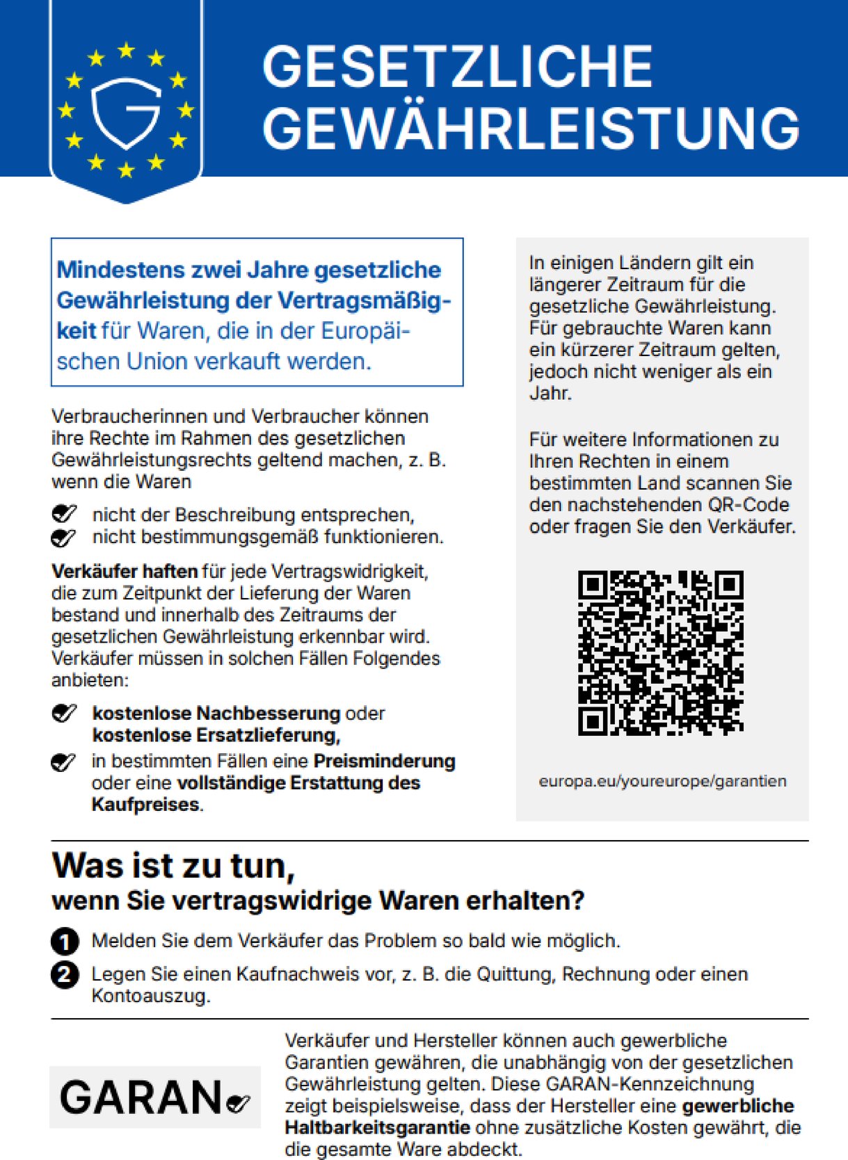 Erklärung Gesetzliche Gewährleistung